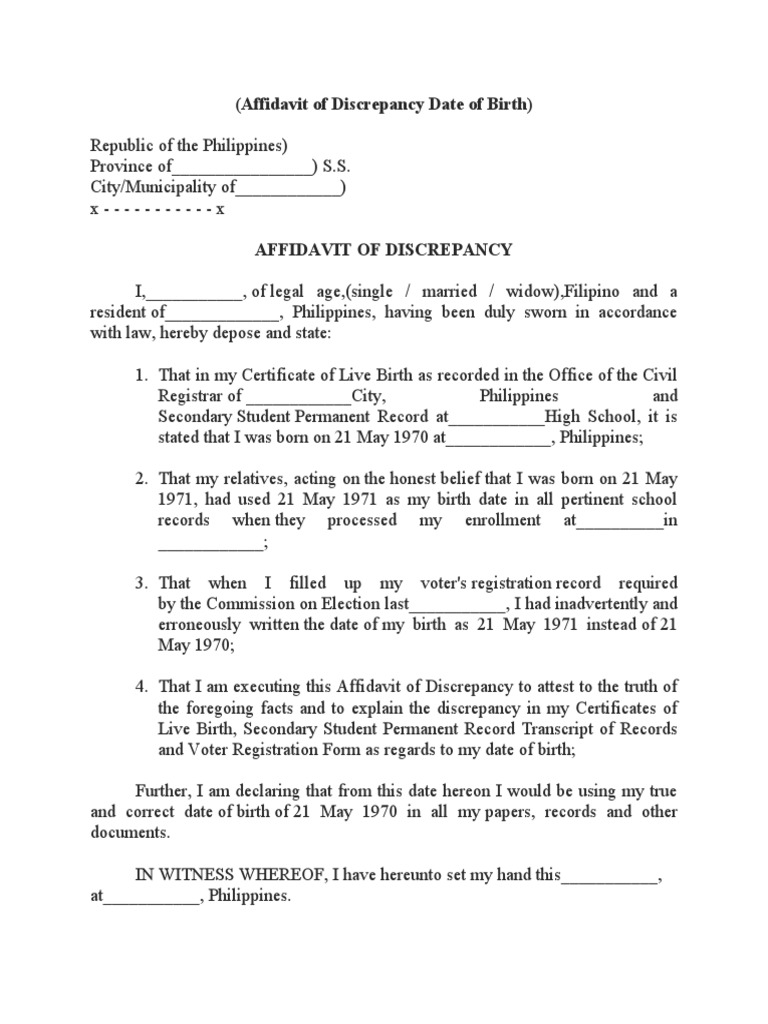 Affidavit of Discrepancy in Birth Date | PDF