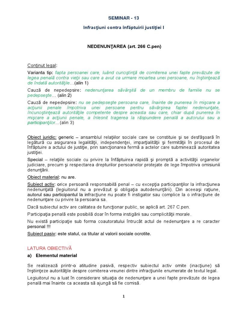 Seminar 13 - Infractiuni Contra Infaptuirii Justitiei I | PDF