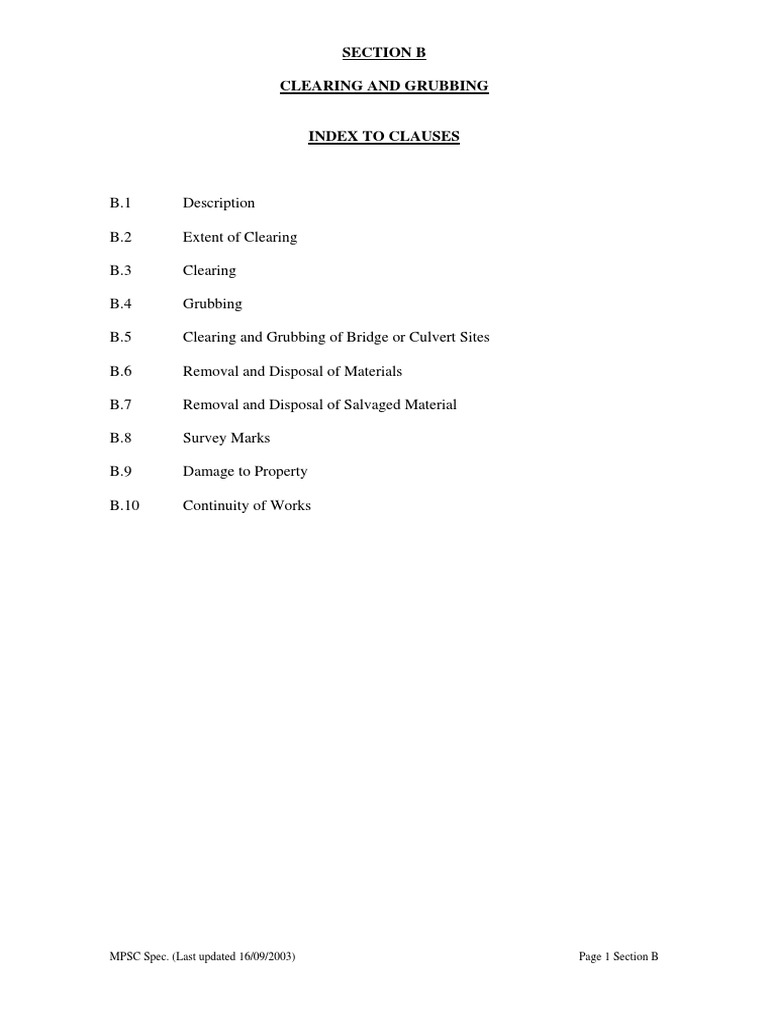 Section B Clearing and Grubbing | PDF | Lumber | Road
