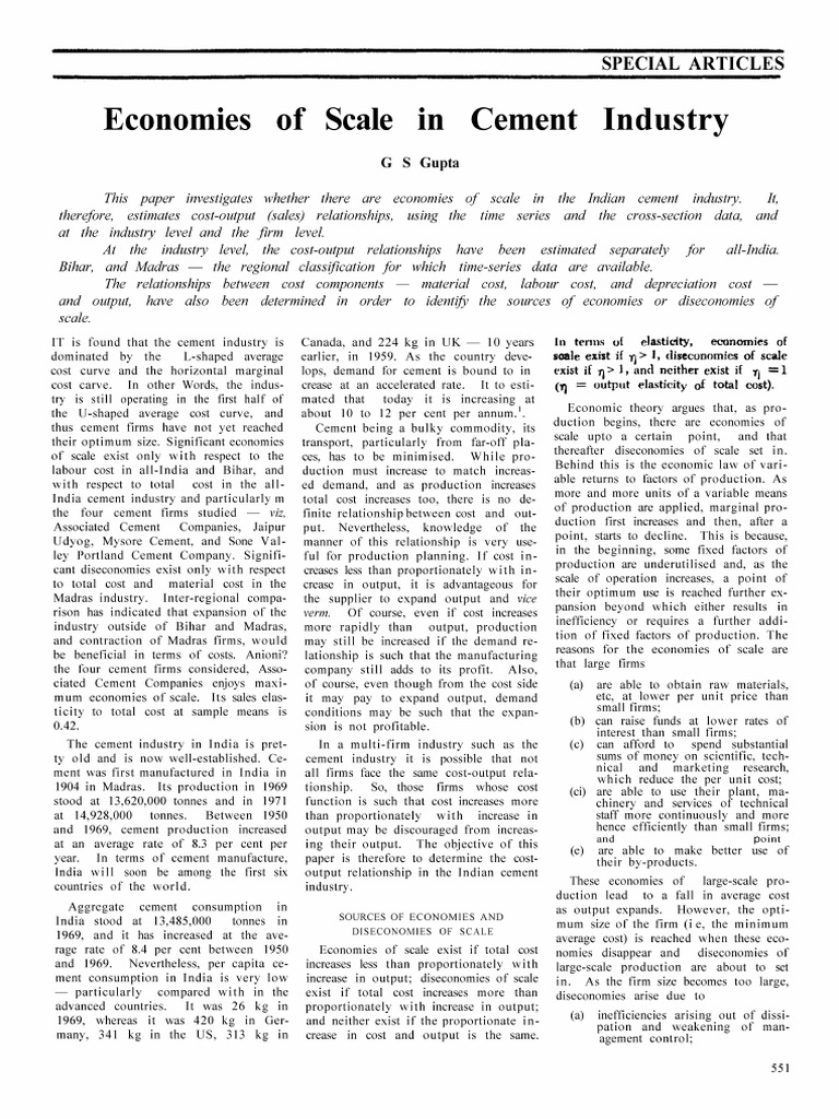 Economies of Scale in Indian Cement Industry | PDF | Average Cost ...