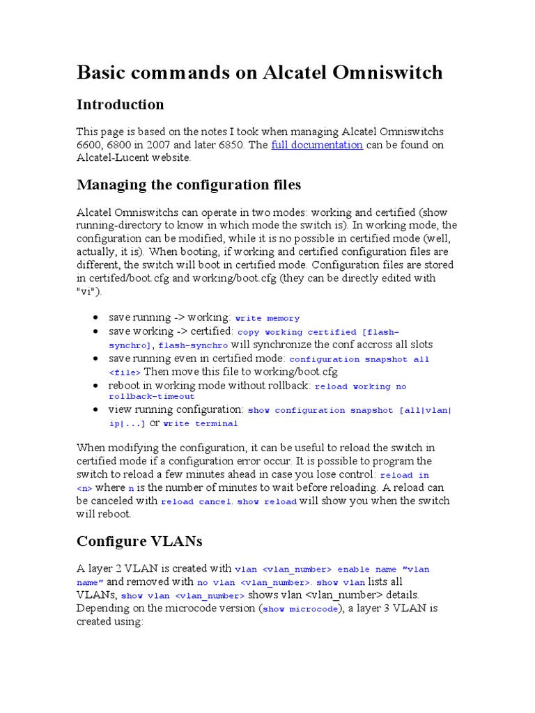 Basic Commands On Alcatel Omniswitch PDF Networks Computer