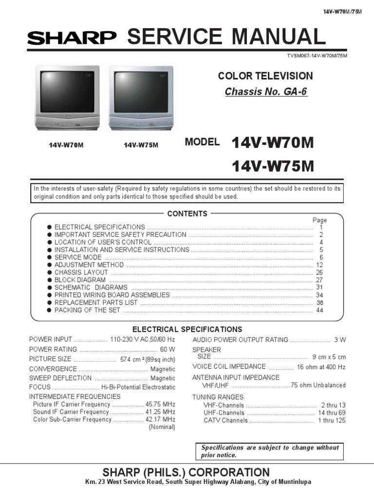 Service Manual 14v W70m 14v W75m High Voltage Vacuum Tube