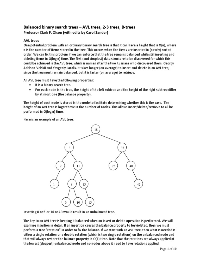 Balanced Binary Search Trees - AVL Trees, 2 3 Trees, B Trees | PDF ...