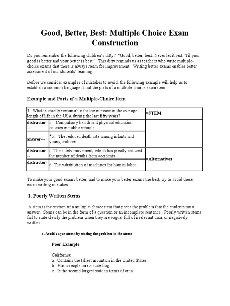 Avoiding Mistakes and Writing Effective Multiple Choice Exam Questions