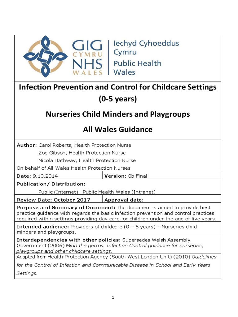 Infection Prevention And Control For Childcare Settings 0 5 Years