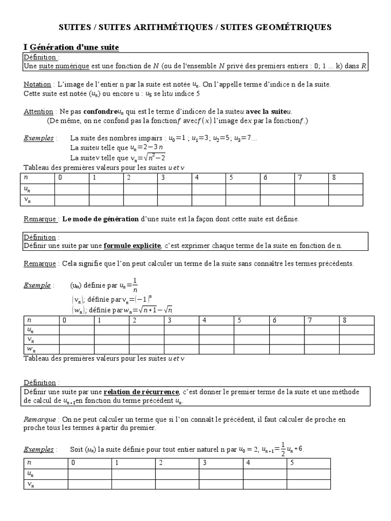 Formule explicite suite géométrique PDF Séquence Entier naturel — free download