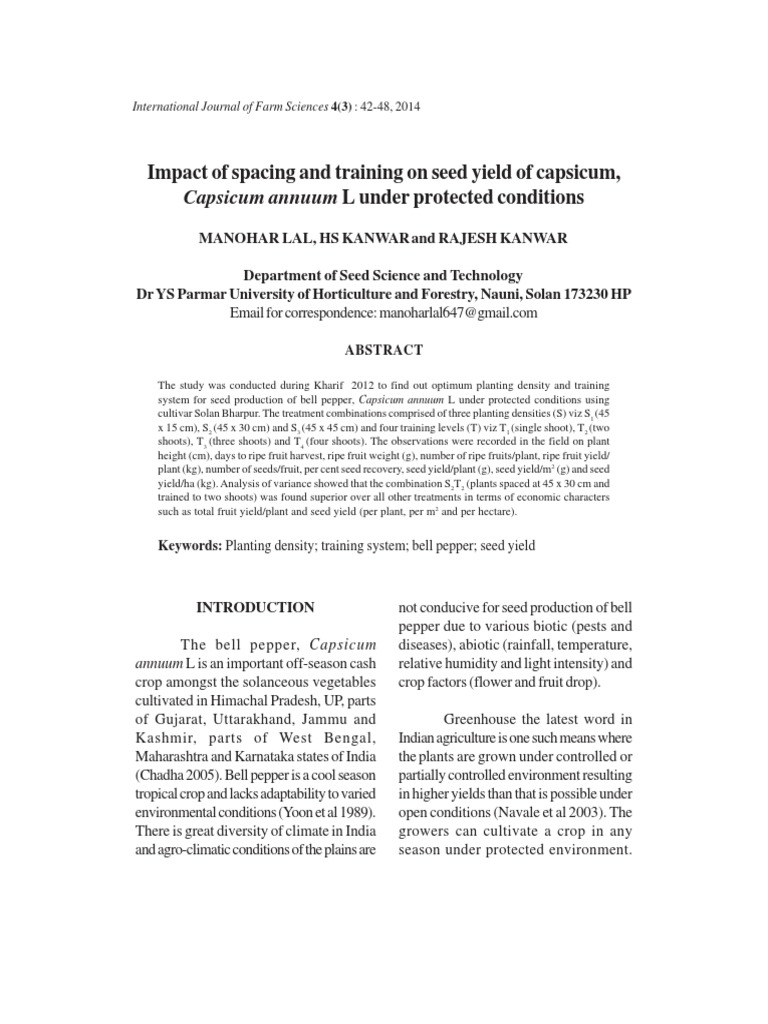 Capsicum Seed Yield: Spacing & Training Effects | PDF | Chili Pepper ...