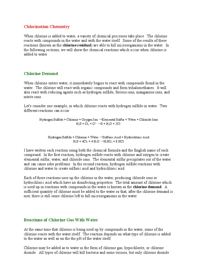 Chlorination Chemistry PDF Chlorine Sets Of Chemical Elements