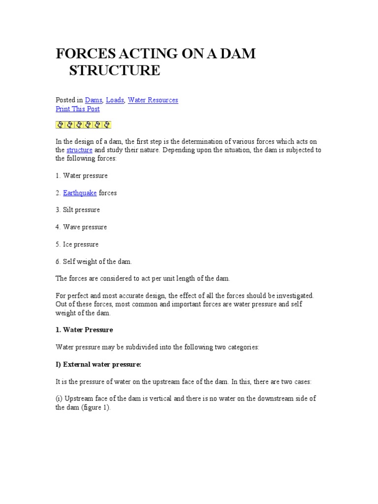 Forces Acting on Dam Structures | PDF | Dam | Force