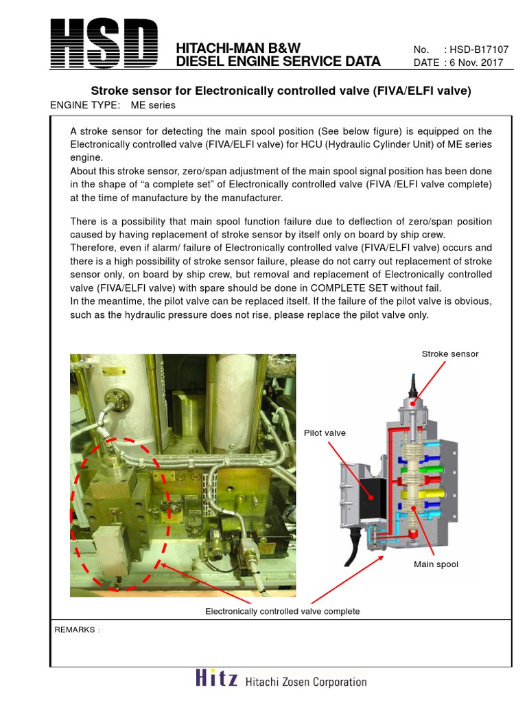 HitachiMan B&W Diesel Engine Service Data Stroke Sensor For Electronically Controlled Valve