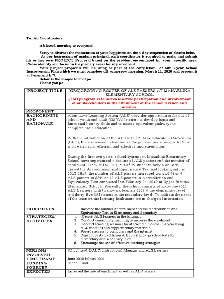 Coordinators' Project Proposal Guide | PDF | Pedagogy | Teaching