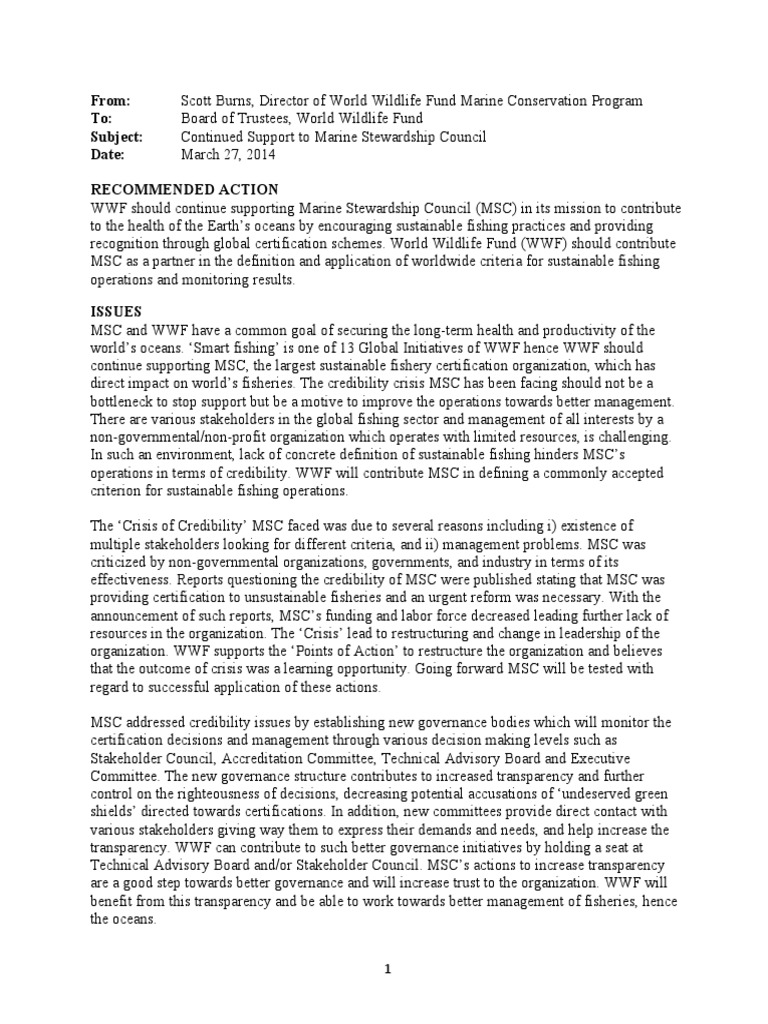 Sustainability - Action Memo 3 | PDF | World Wide Fund For Nature ...