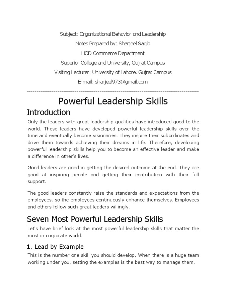 Powerful Leadership Skills: 1. Lead by Example