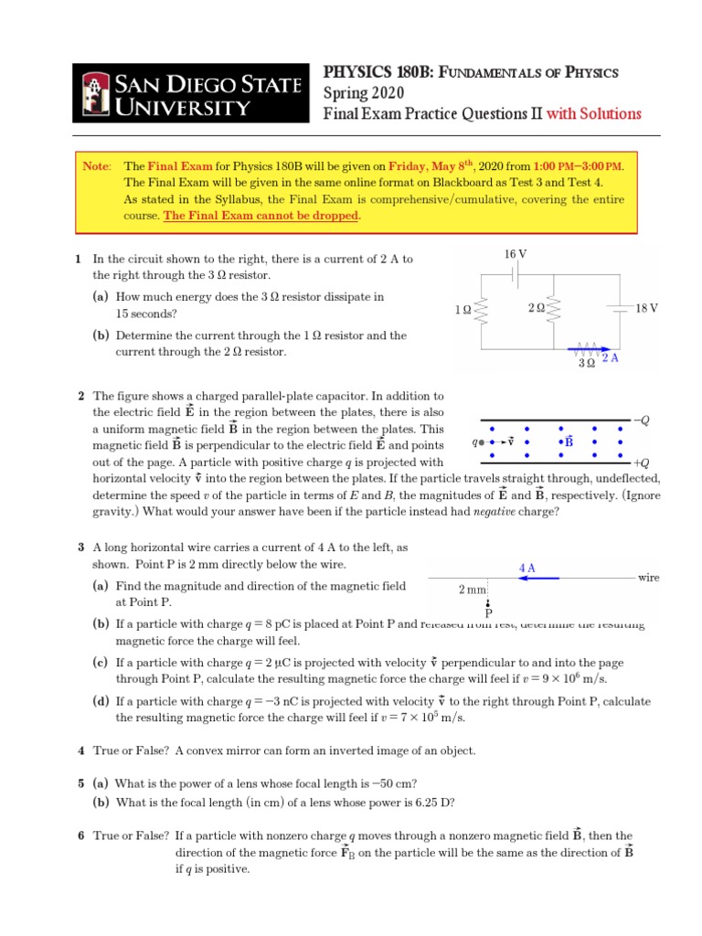 Physics 180B Final Exam Practice Solutions | PDF | Magnetic Field ...