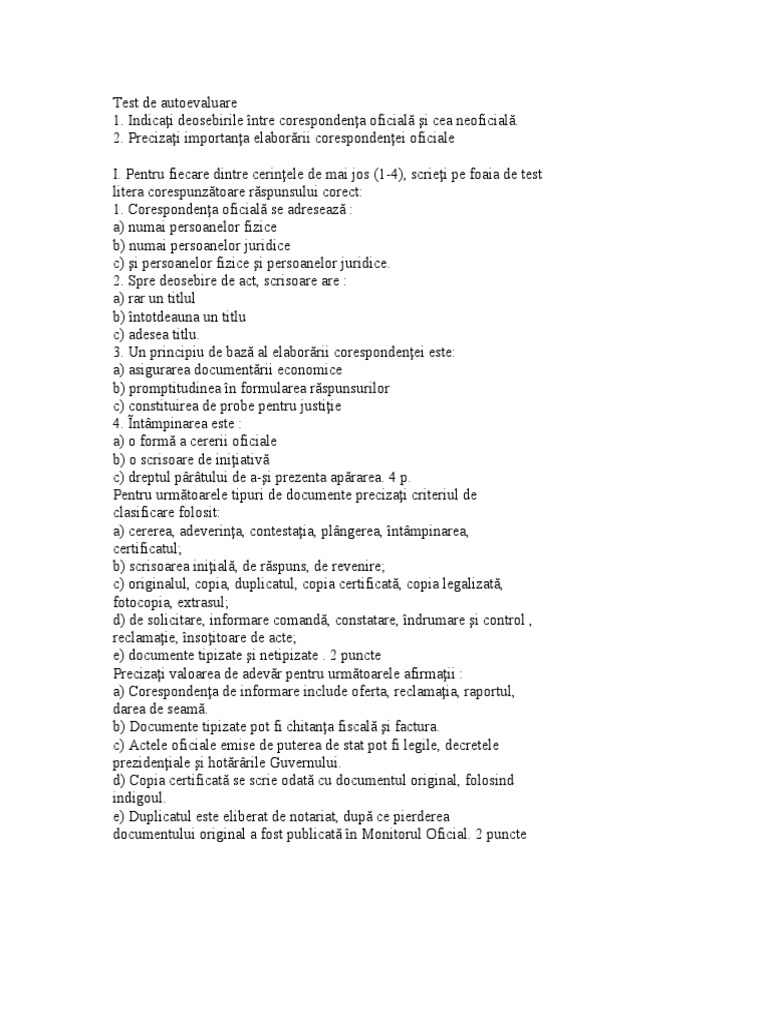 Test de Autoevaluare | PDF