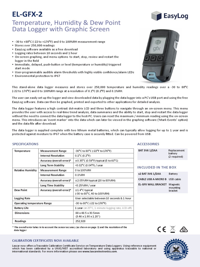 EL-GFX-2 Temperature & Humidity Logger | PDF | Relative Humidity | Humidity