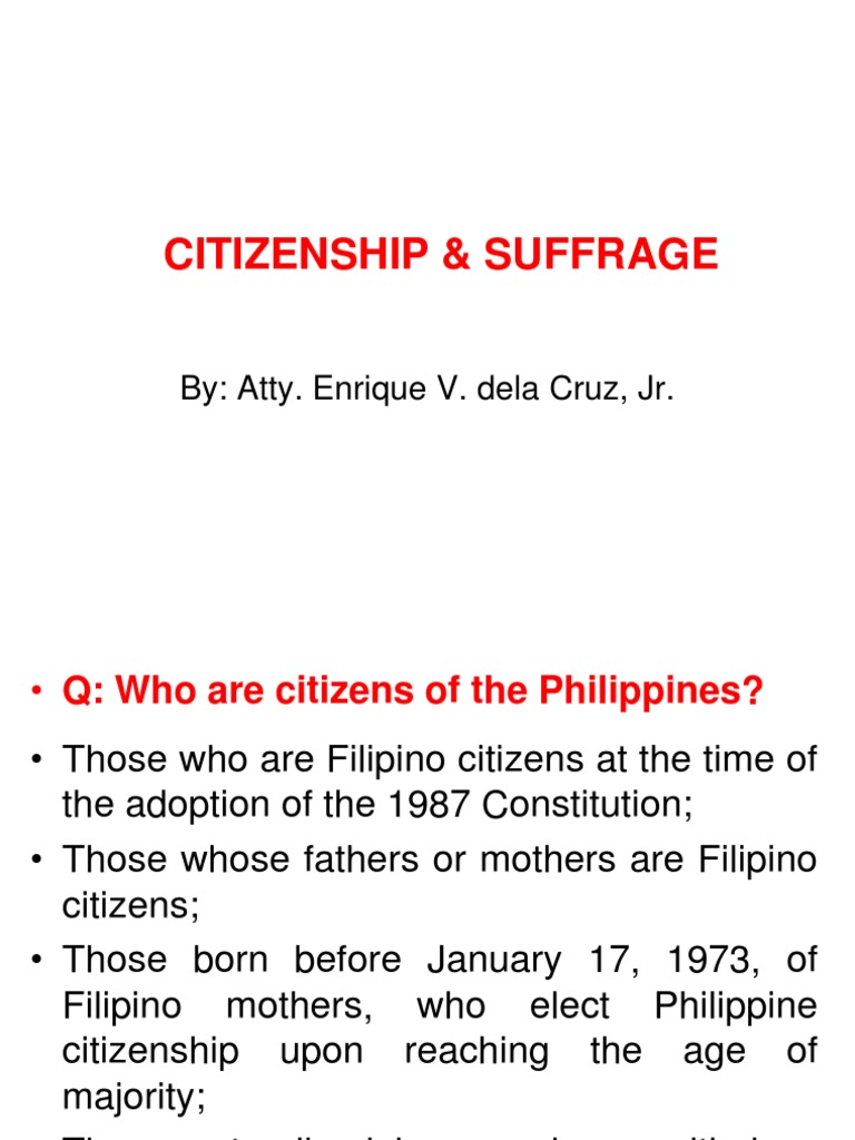 Philippine Citizenship and Suffrage Explained | PDF | Naturalization ...