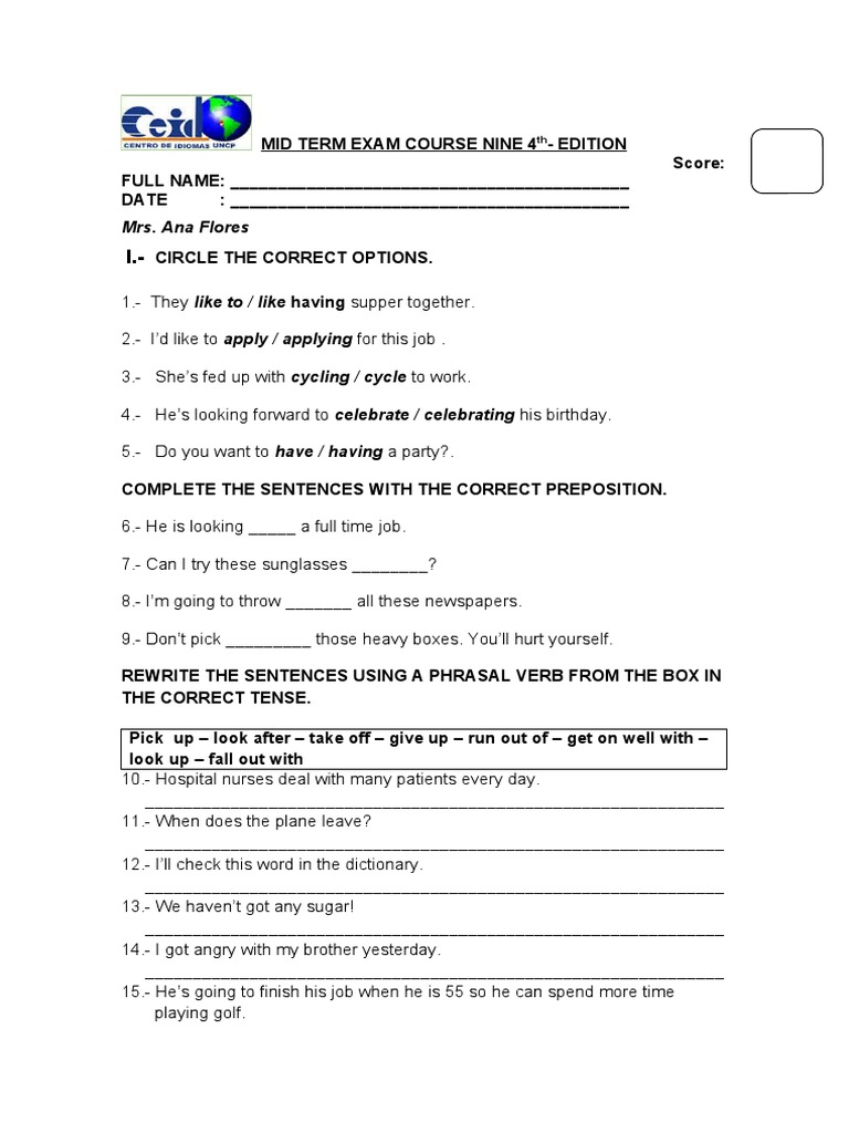 English Grammar Midterm Exam | PDF