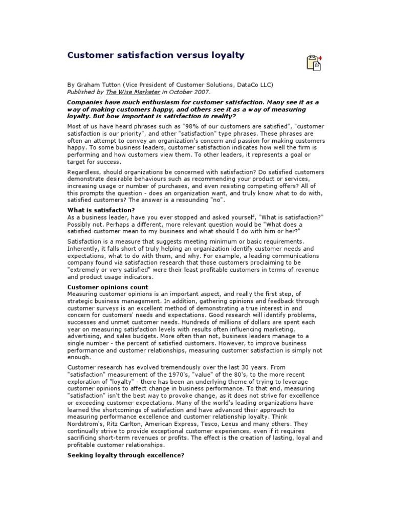 Customer Satisfaction Versus Loyalty | PDF | Customer Satisfaction ...