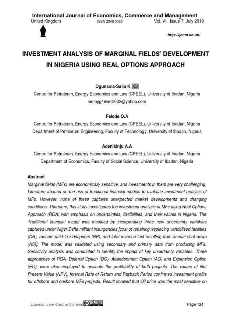 Investment Analysis of Marginal Fields | PDF | Net Present Value ...