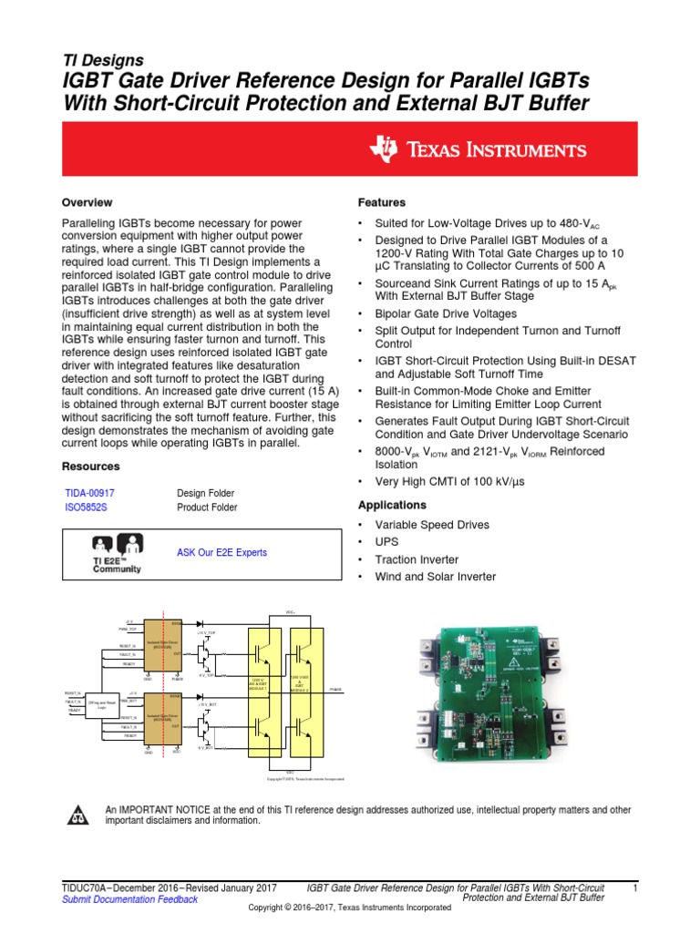 Igbt Gate Driver Reference Design For Parallel Igbts With Short-Circuit ...