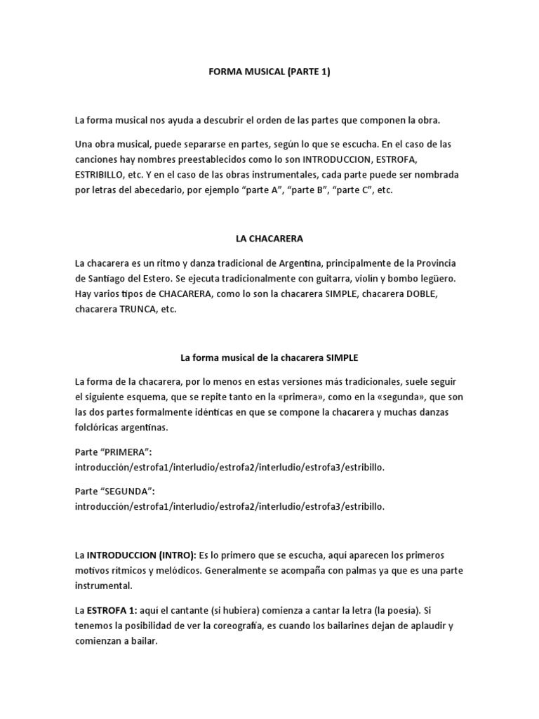 Forma Musical de la Chacarera | PDF | Formas musicales | Entretenimiento