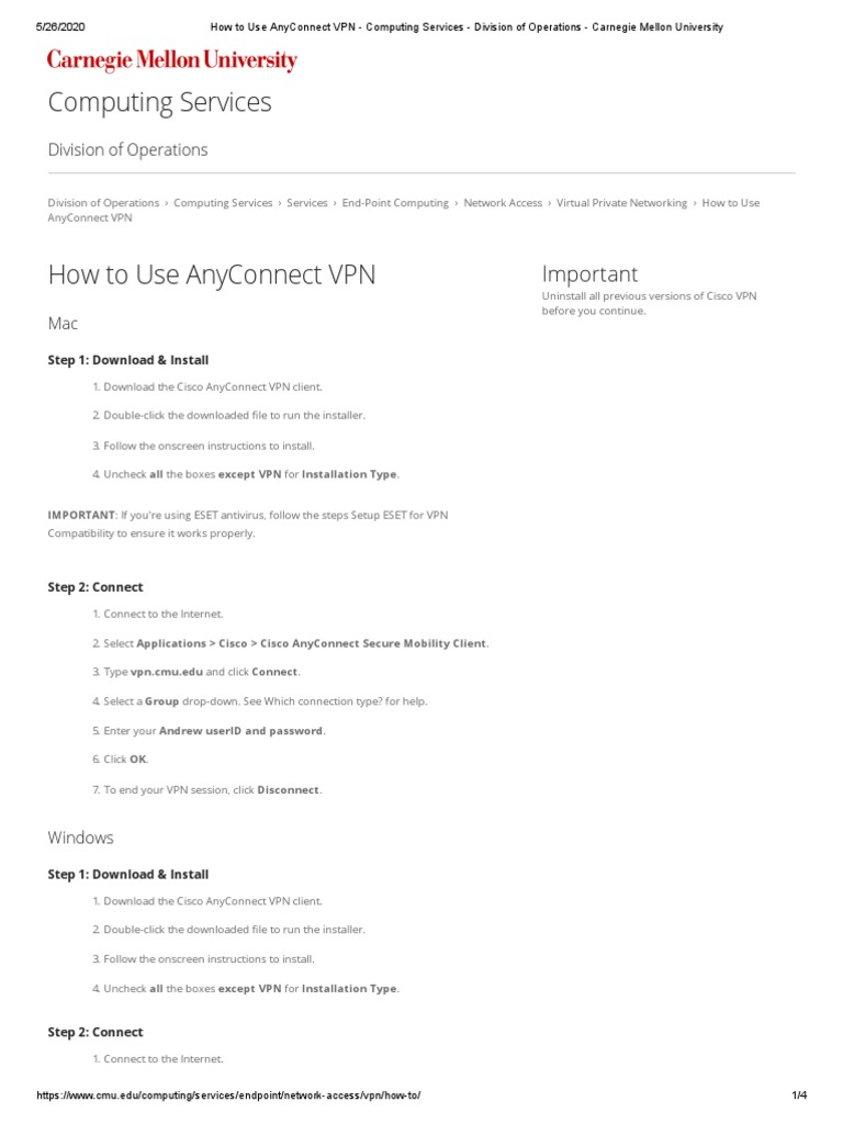 How To Use AnyConnect VPN Computing Services Division of Operations