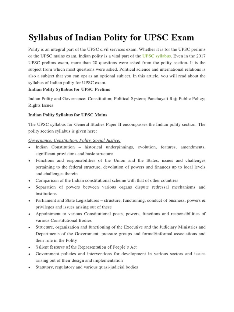Indian Polity Syllabus For UPSC Prelims | Download Free PDF ...