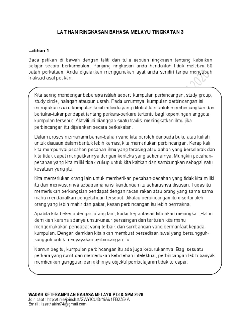 Latihan Ringkasan Bahasa Melayu Tingkatan 3 Pdf