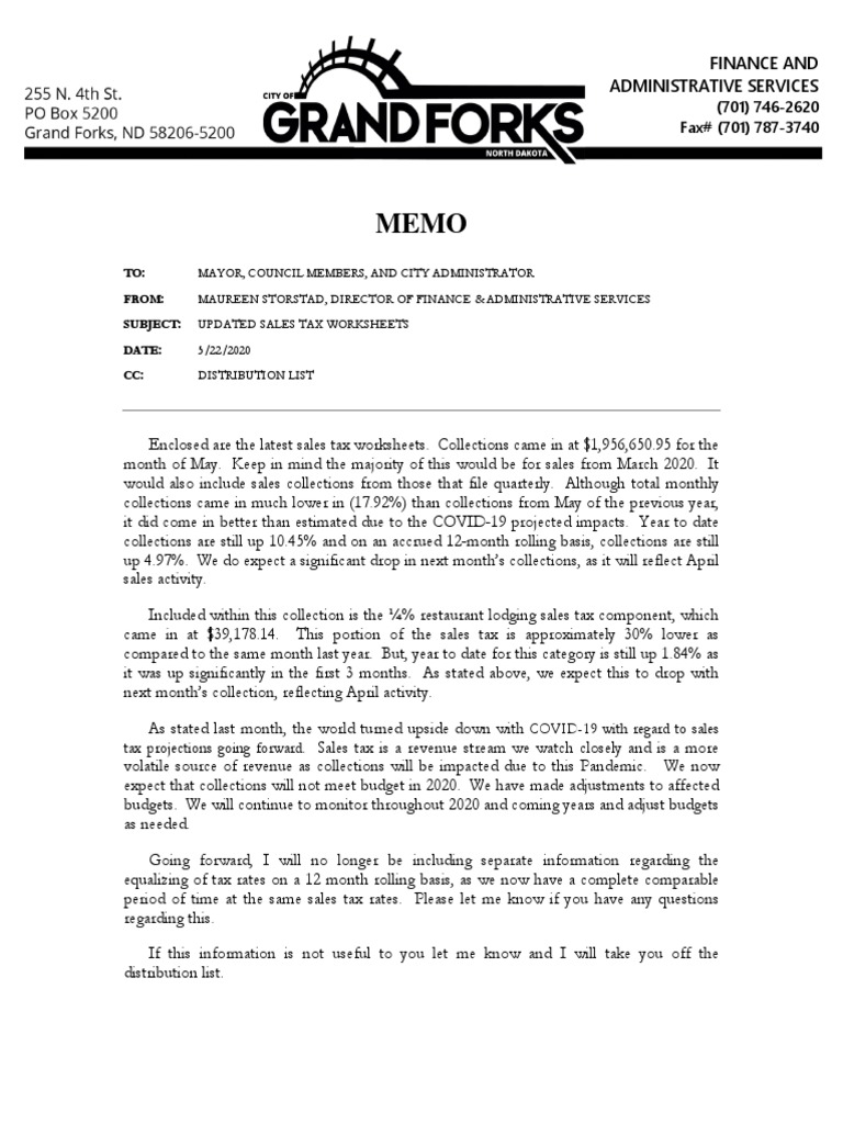 May 22 Grand Forks Sales Tax Figures Download Free PDF Taxes Payments