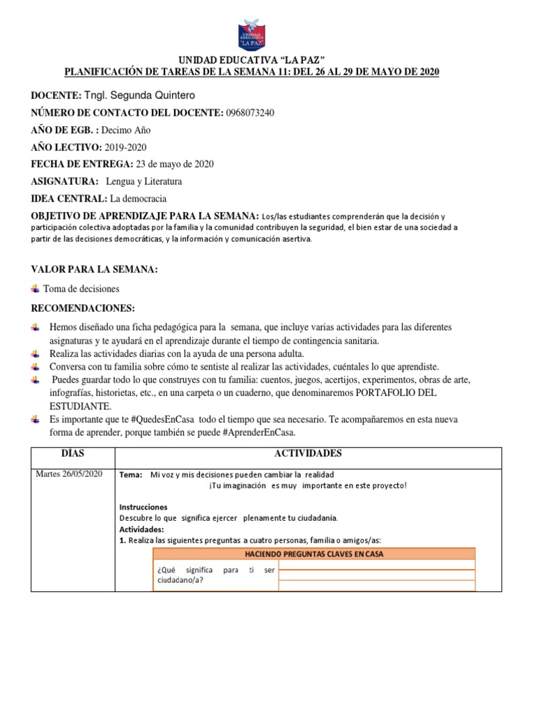 Decimo Año De Educacion Basica Pdf Pendiente Nutrición