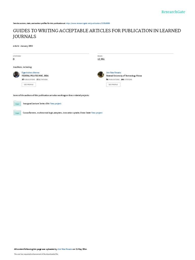 Guides To Writing Acceptable Articles For Publication in Learned ...