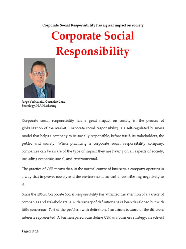 Impact of Corporate Social Responsibility | PDF | Corporate Social ...
