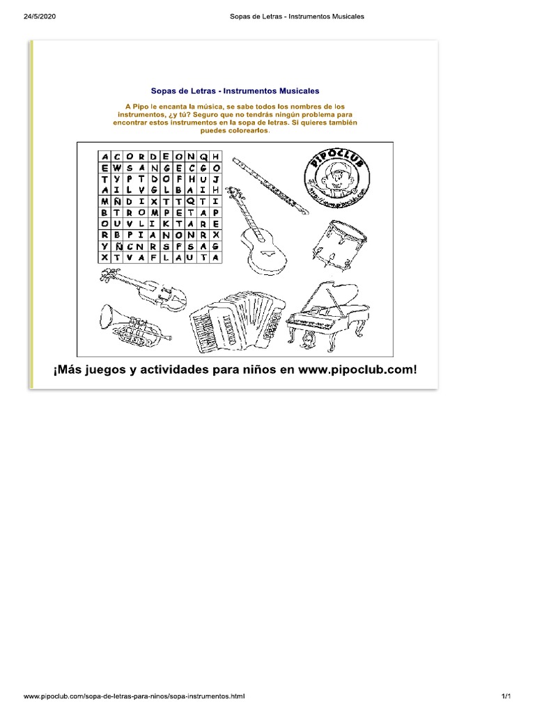 Sopas de Letras - Instrumentos Musicales | PDF