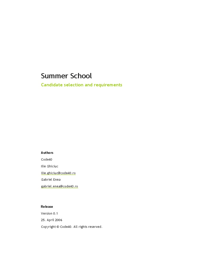 Summer School: Candidate Selection and Requirements | PDF | Software ...