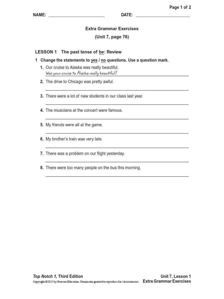 Extra Grammar Exercises (Unit 7, Page 76) Top Notch 1, Third Edition