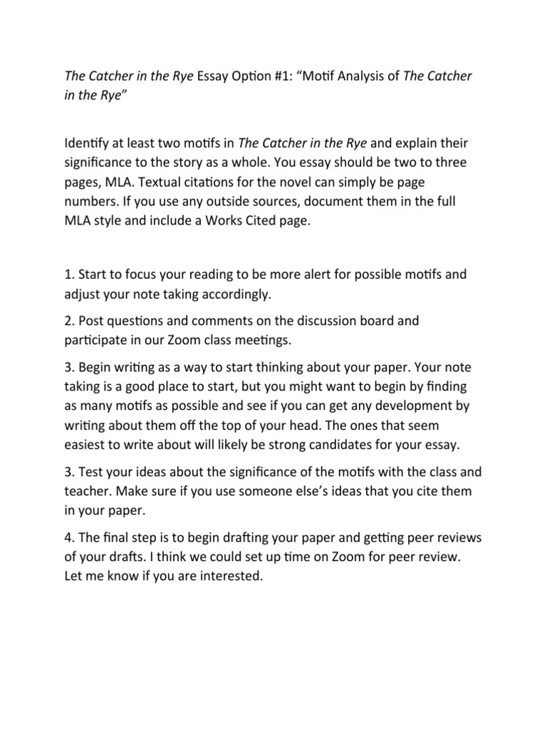 The Catcher in The Rye Essay Options PDF Clinical Psychology