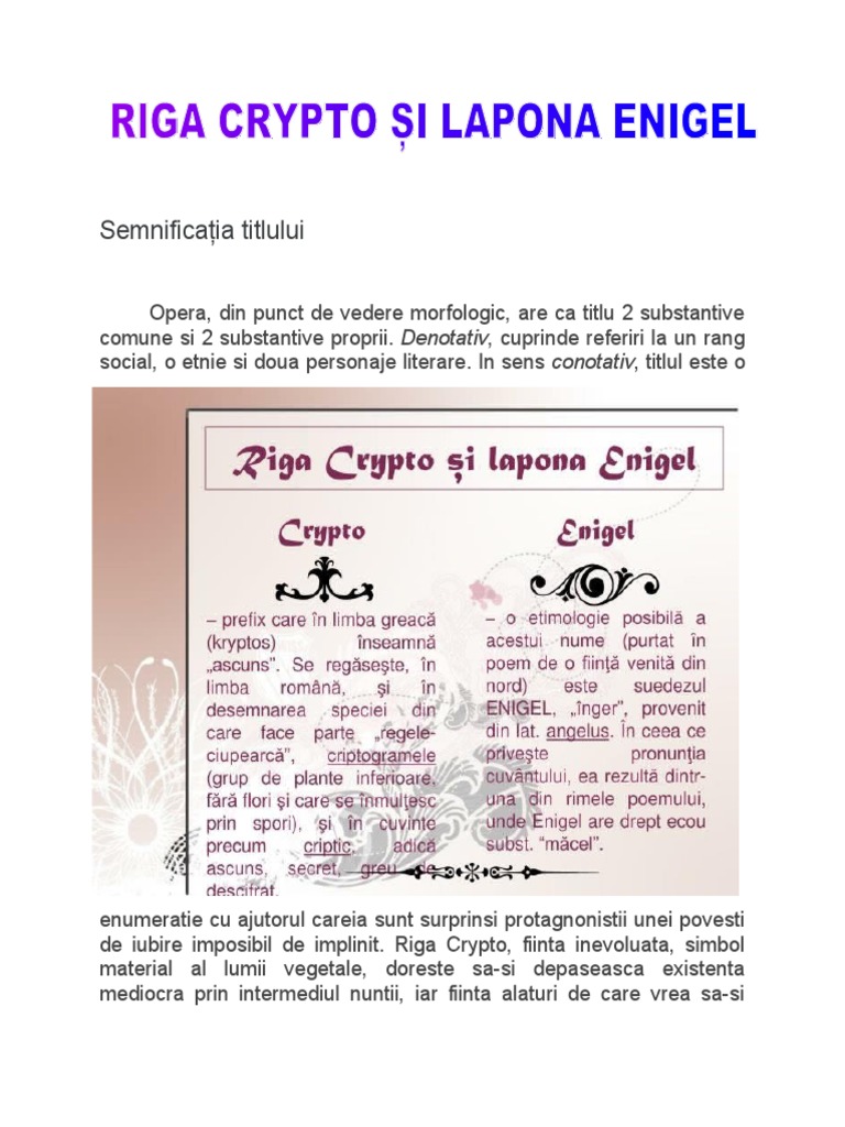 RIGA CRYPTO ȘI LAPONA ENIGEL - Semnificația Titlului | PDF