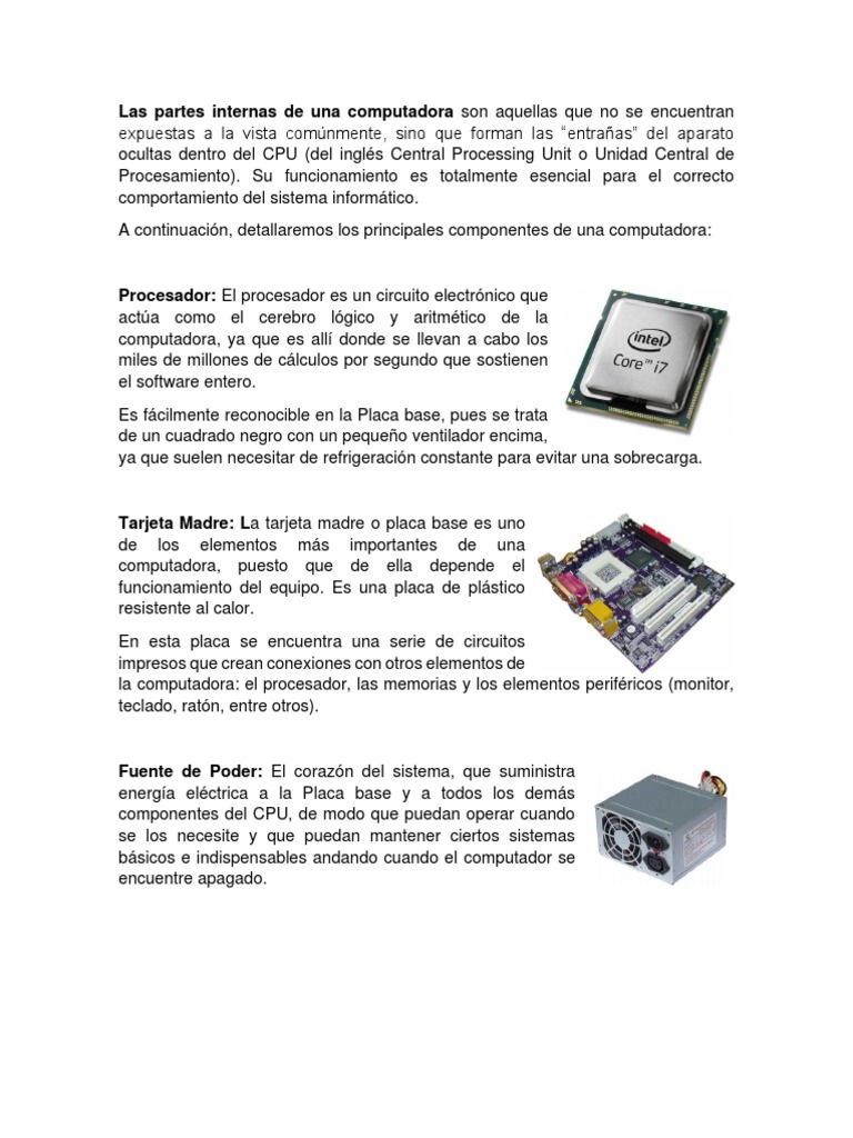Partes internas de una computadora | PDF | Hardware de la computadora ...