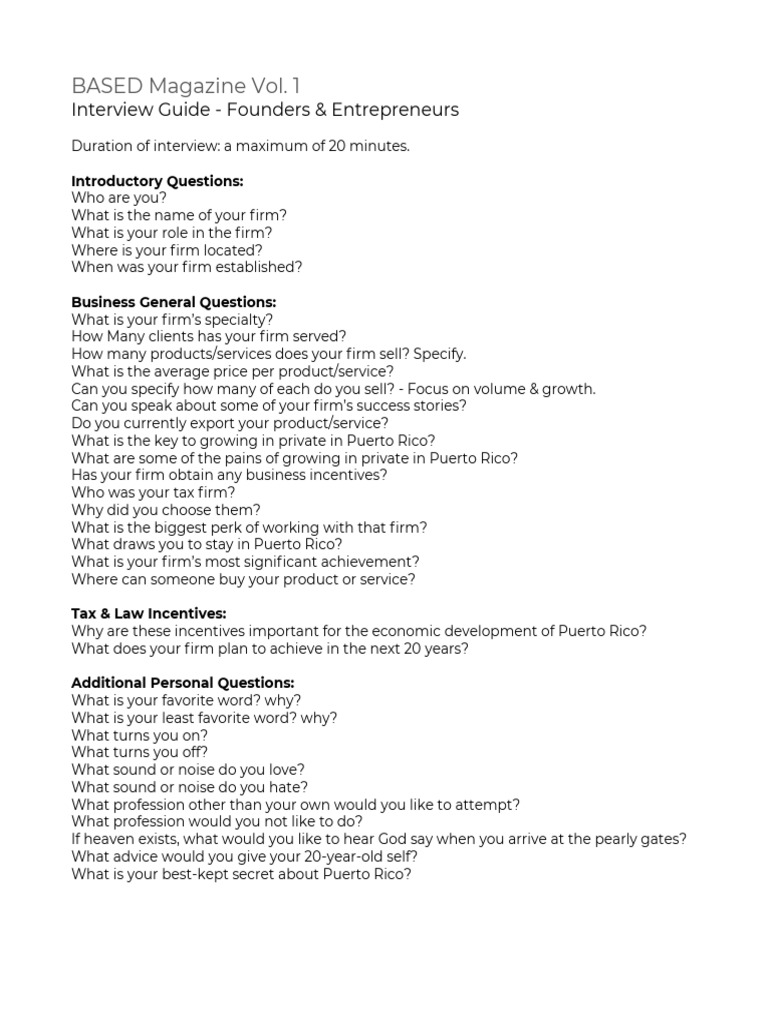 Intervirew Guide - Founders - Entrepreneurs | PDF | Business | Law