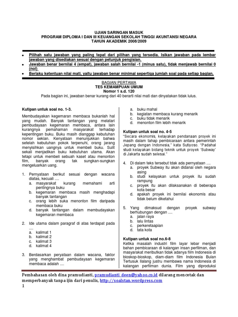 Soal Pembahasan USM STAN 1999 2008 Soal Pembahasan USM STAN 1999 2008