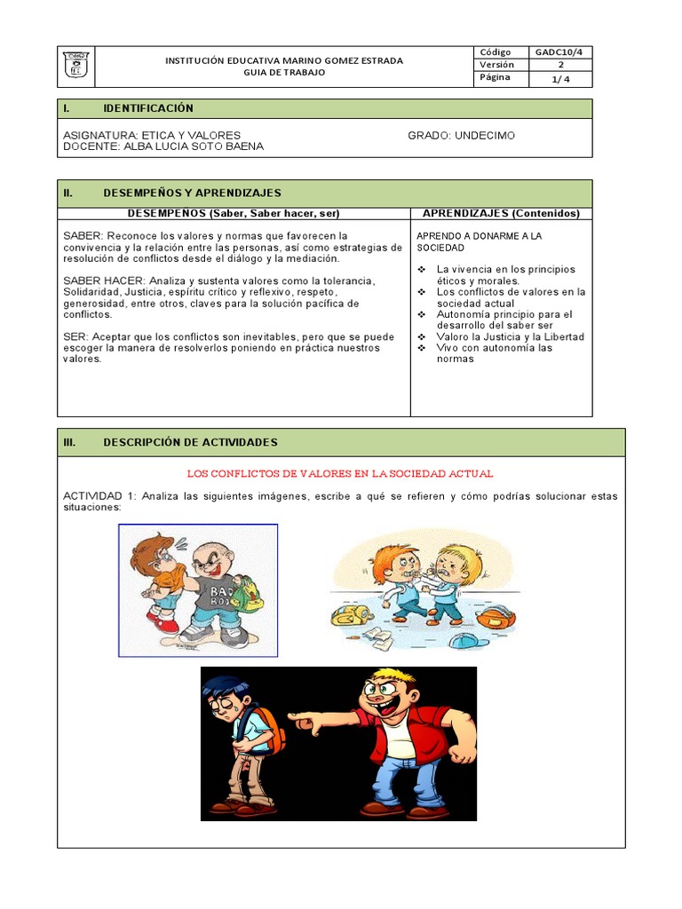 Guia Etica y Valores Onde 1 | PDF | Conflicto social | Conflicto (proceso)