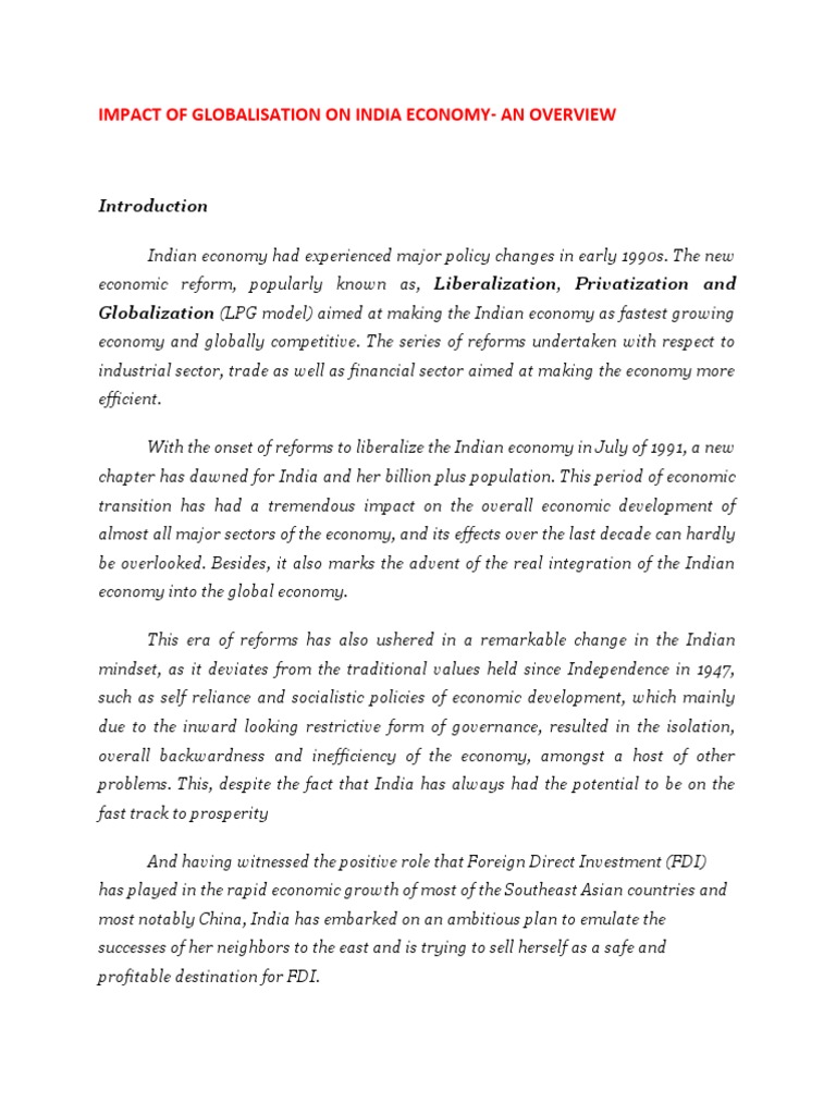 Impact of Global Is at Ion On India Economy | PDF | Economy Of India ...