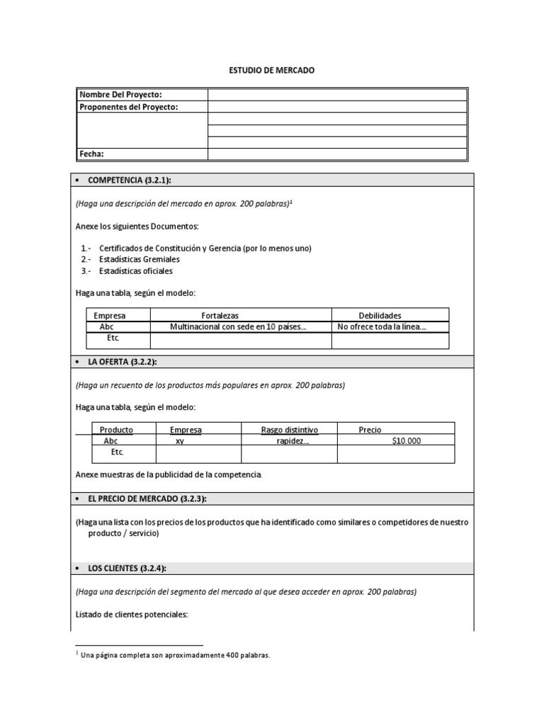 Plantilla para Estudio de Mercado | PDF | Mercado (economía) | Publicidad