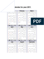 Calendar For Year 2011