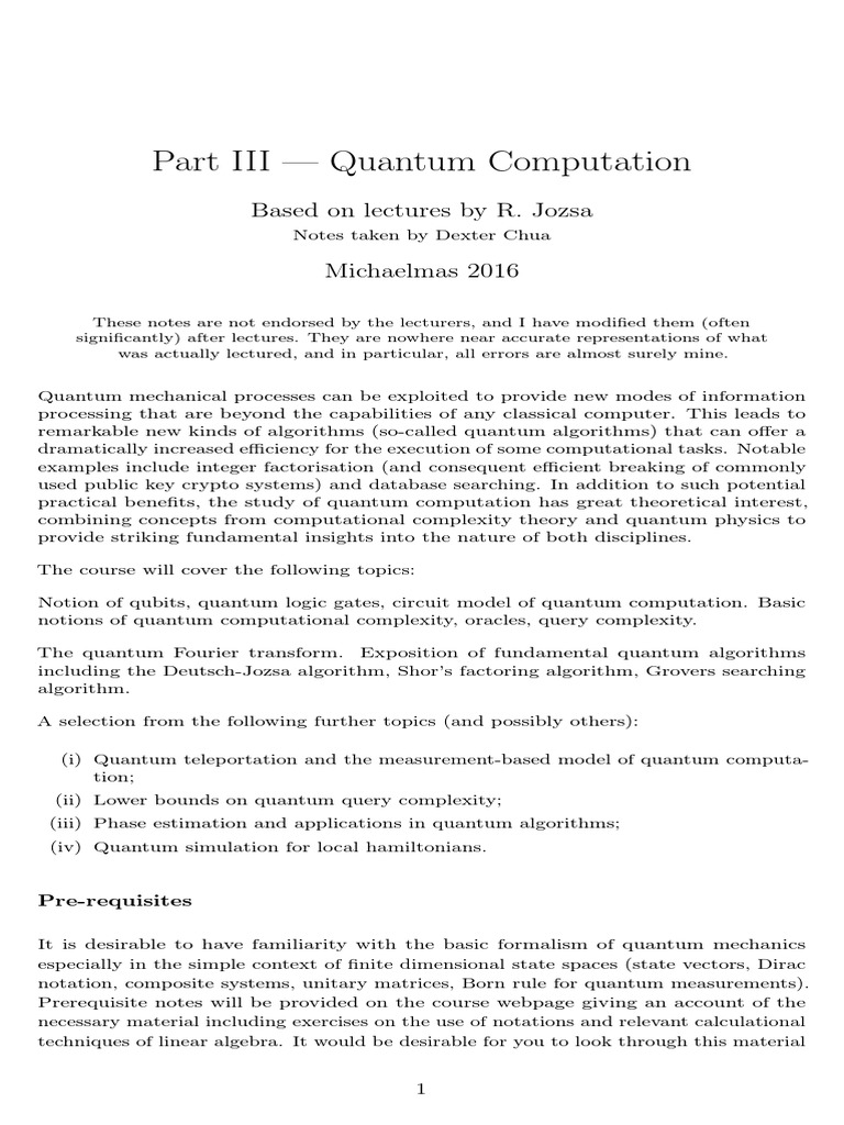 PIII - Quantum Computation - Chua, Jozsa (2016) 50pg | PDF | Time ...