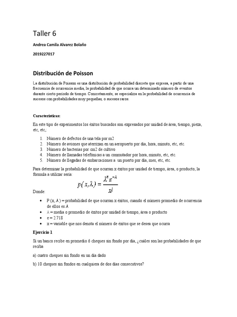 Taller 6 Docx Distribucion De Veneno Probabilidad