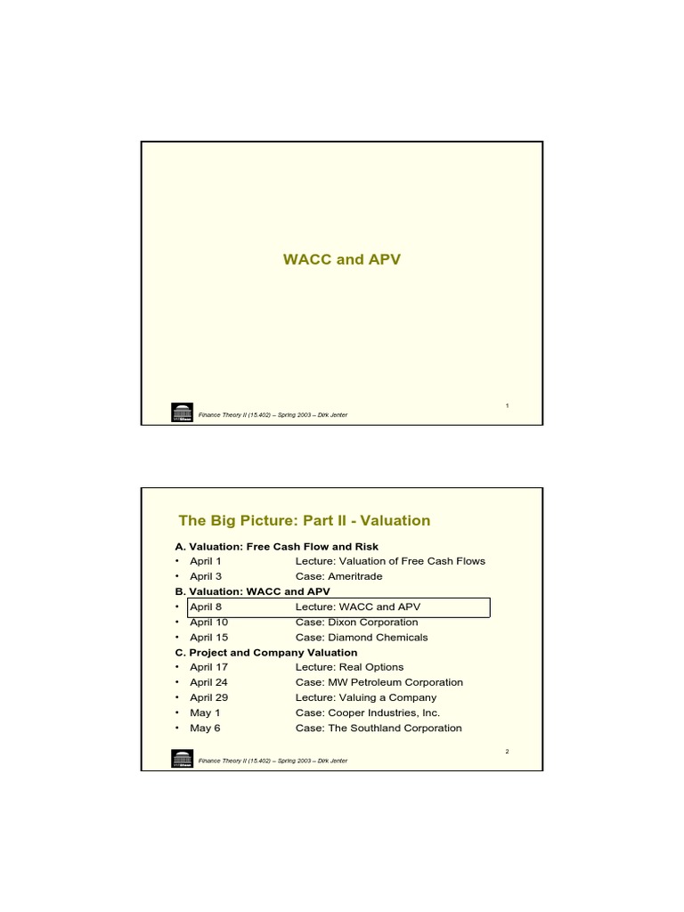 WACC Vs APV | PDF | Capital Structure | Valuation (Finance)