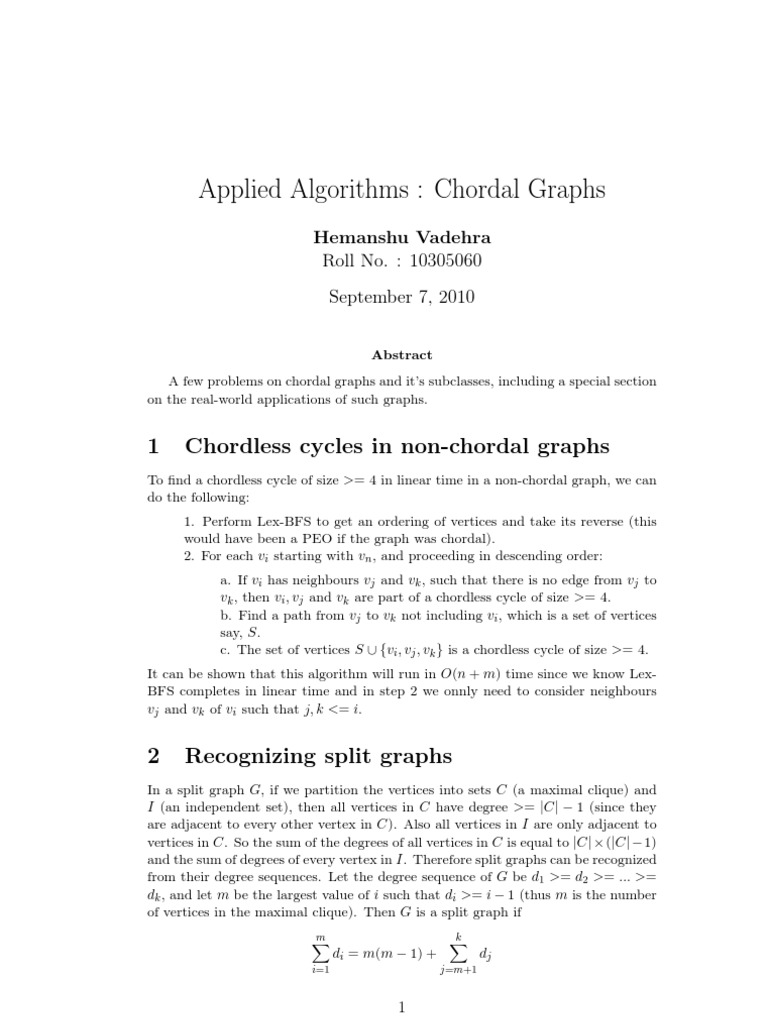 Applied Algorithms: Chordal Graphs | PDF | Vertex (Graph Theory ...