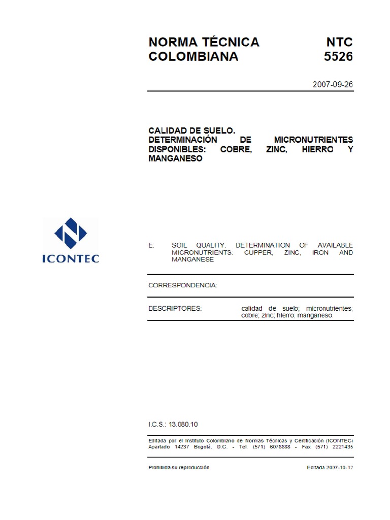 NTC 5526 - 2007 Determinación de Micronutrientes | PDF